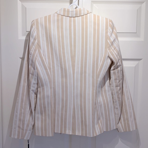 NWT Calvin Klein cotton blend jacket blazer striped tan/white women size 6 - Picture 3 of 10